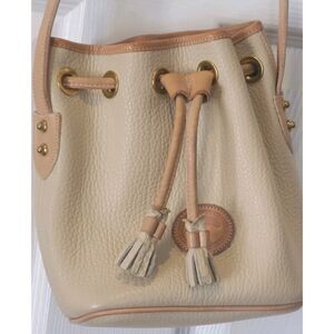 Dooney & Bourke Adjustable Mini Crossbody Bucket Bag Cream Pebbled Leather USA